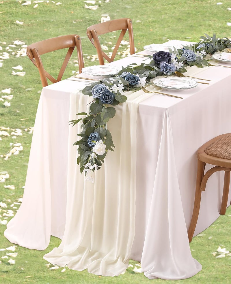 SoarDream Ivory Chiffon Table Runner 10 Pieces 27x120 Inches Romantic Sheer Runners for Birthday Party Bridal Baby Shower Table Decoration - Image 2